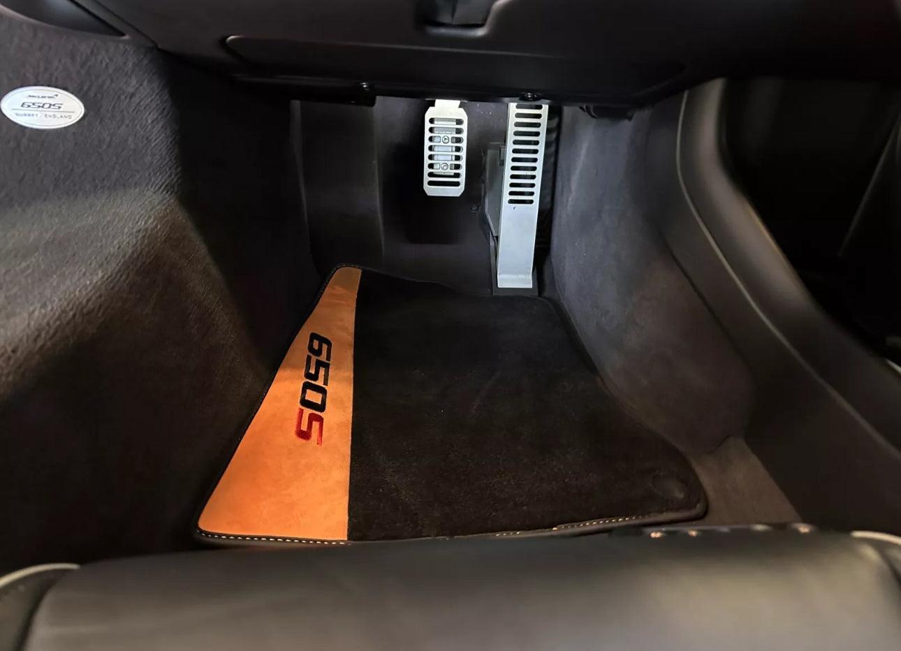 Black Floor Mats For McLaren 650S Black Tailored With Orange Alcantara Leather - AutoWin
