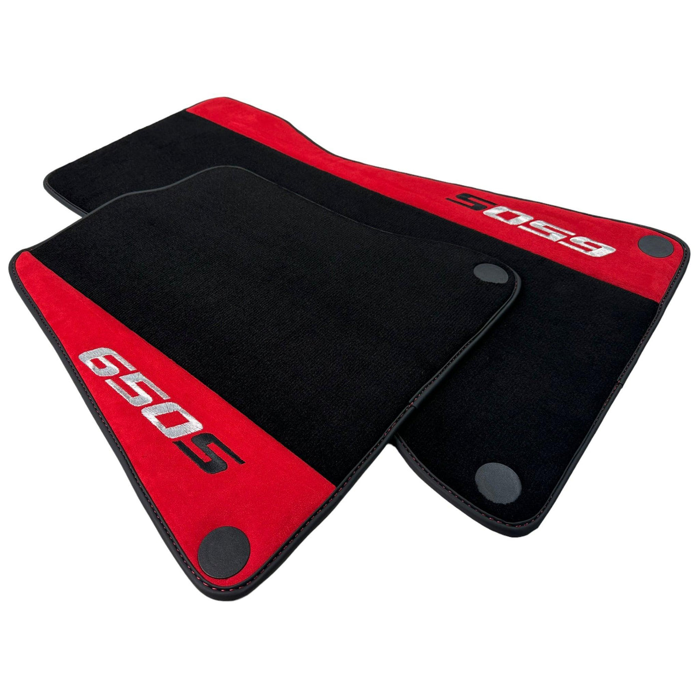Black Floor Mats For McLaren 650S Black Tailored With Red Alcantara Leather - AutoWin