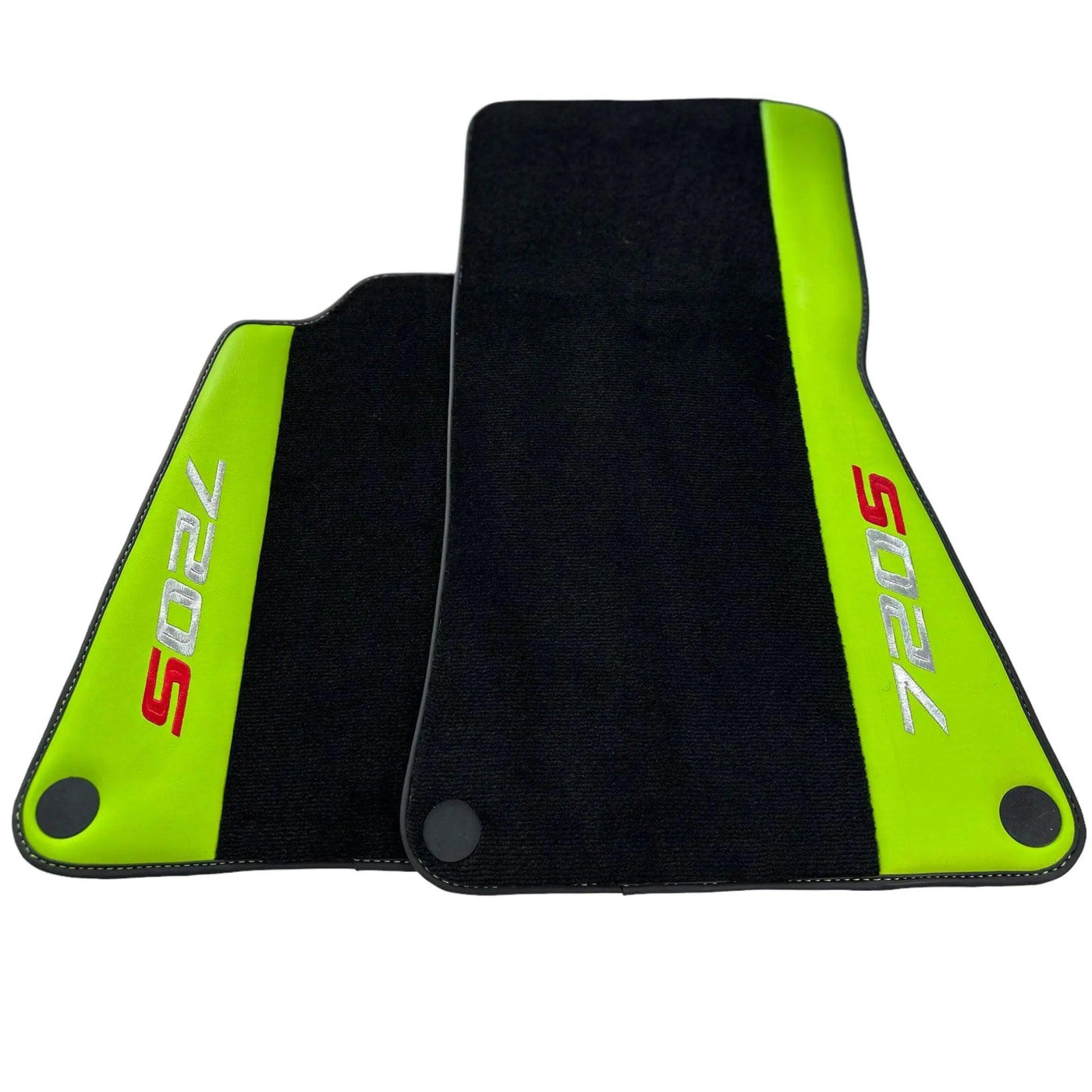 Black Floor Mats For McLaren 720S Year 2017-2021 With Green Leather - AutoWin