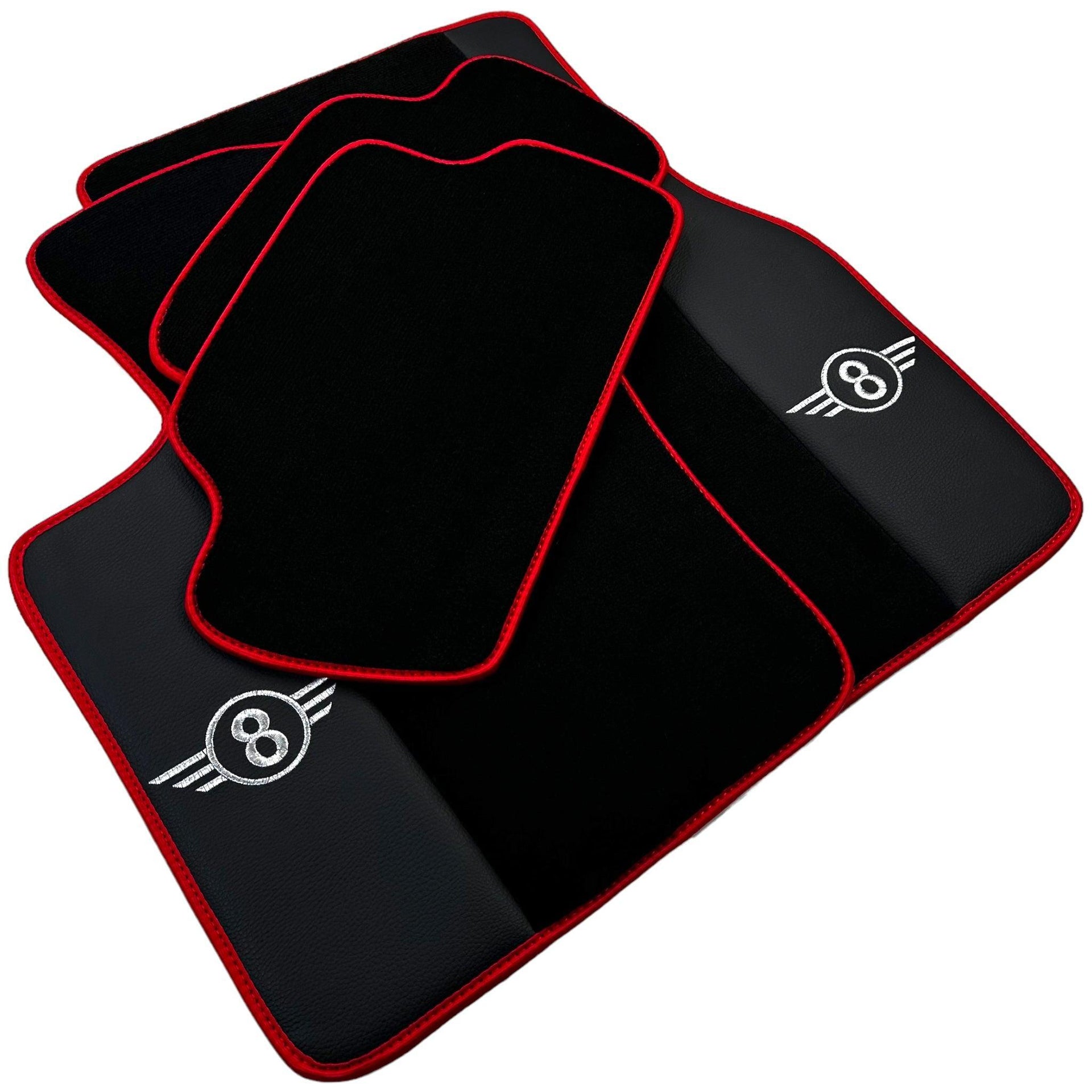 Black Floor Mats for Mini Cabrio R52 Convertible (2004-2009) With Leather | Red Trim - AutoWin