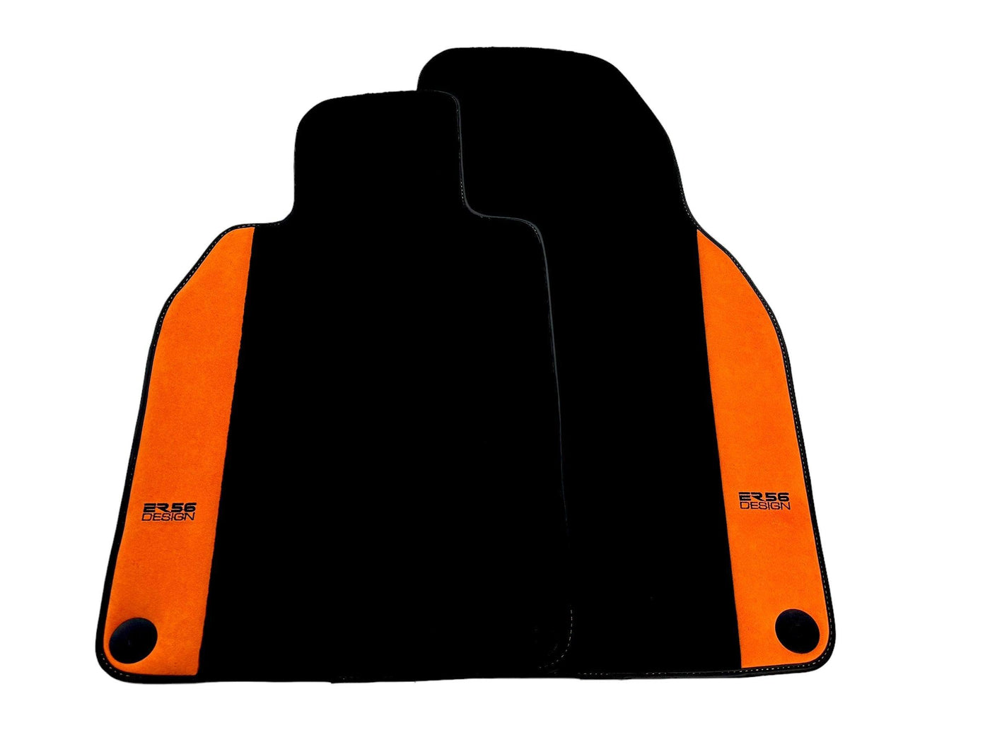 Black Floor Mats for Porsche 718 Boxster (2016-2023) with Orange Alcantara Leather ER56 Design - AutoWin