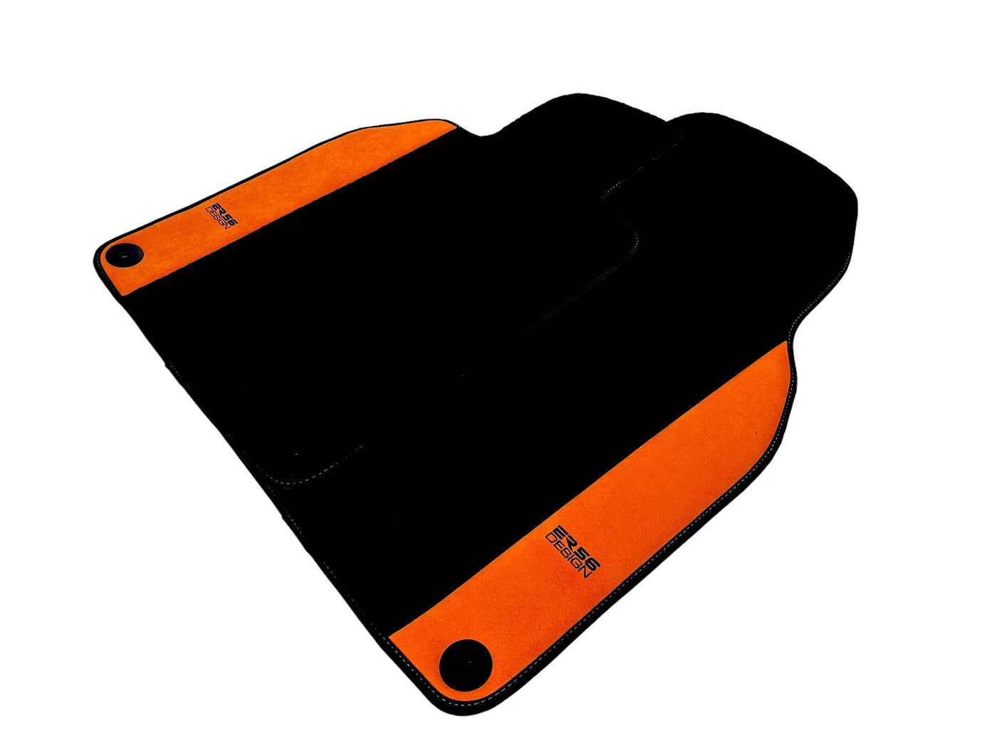 Black Floor Mats for Porsche 718 Cayman (2017-2023) with Orange Alcantara Leather ER56 Design - AutoWin