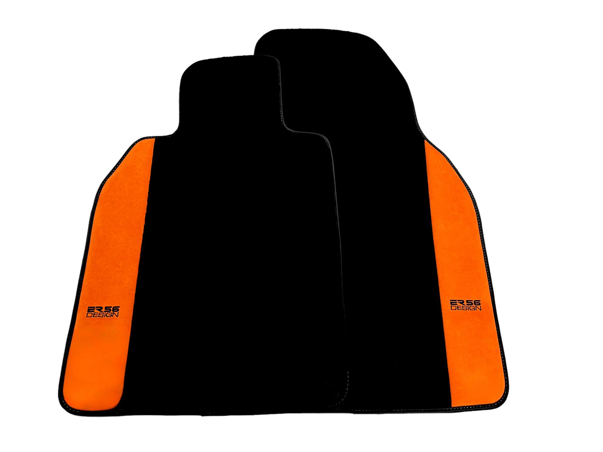 Black Floor Mats for Porsche 986 Boxster (1996-2004) with Orange Alcantara Leather ER56 Design - AutoWin