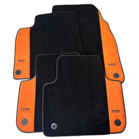 Black Floor Mats for Porsche Cayenne (2003-2010) with Orange Alcantara Leather ER56 Design - AutoWin