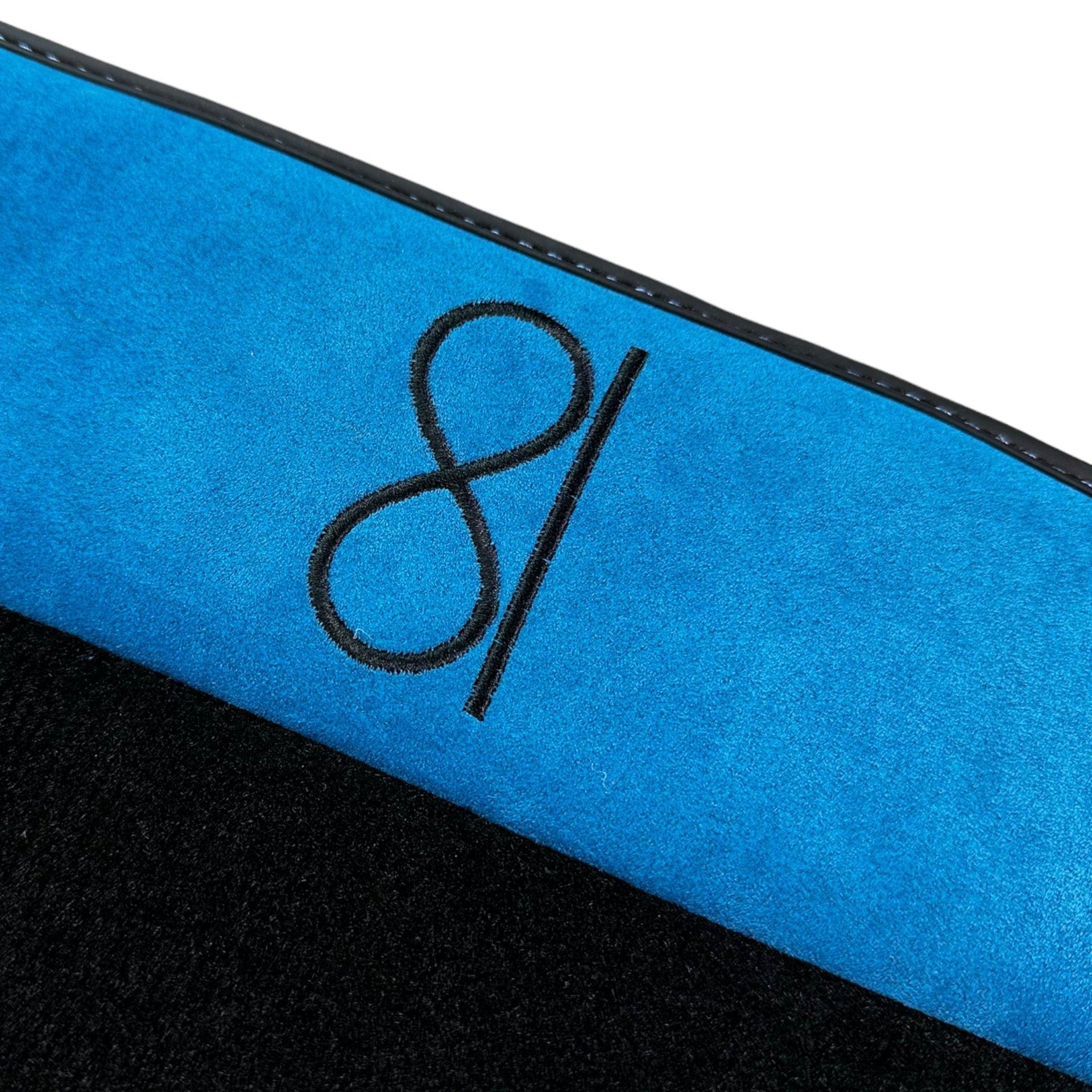 Black Floor Mats For Rolls Royce Black Badge Cullinan Blue Alcantara Leather - AutoWin