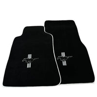 Black Floor Mats with White Trim For Ford Mustang V (2004-2010) With Pony - AutoWin