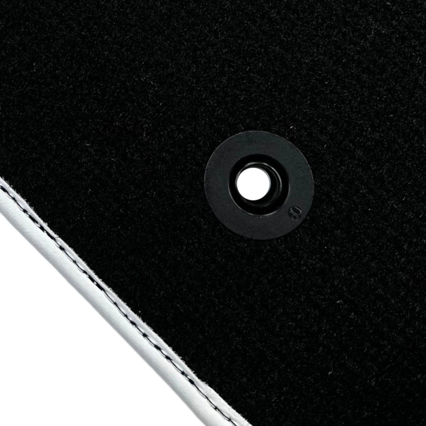 Black Floor Mats with White Trim For Ford Mustang VI (2015-2023) With Pony - AutoWin