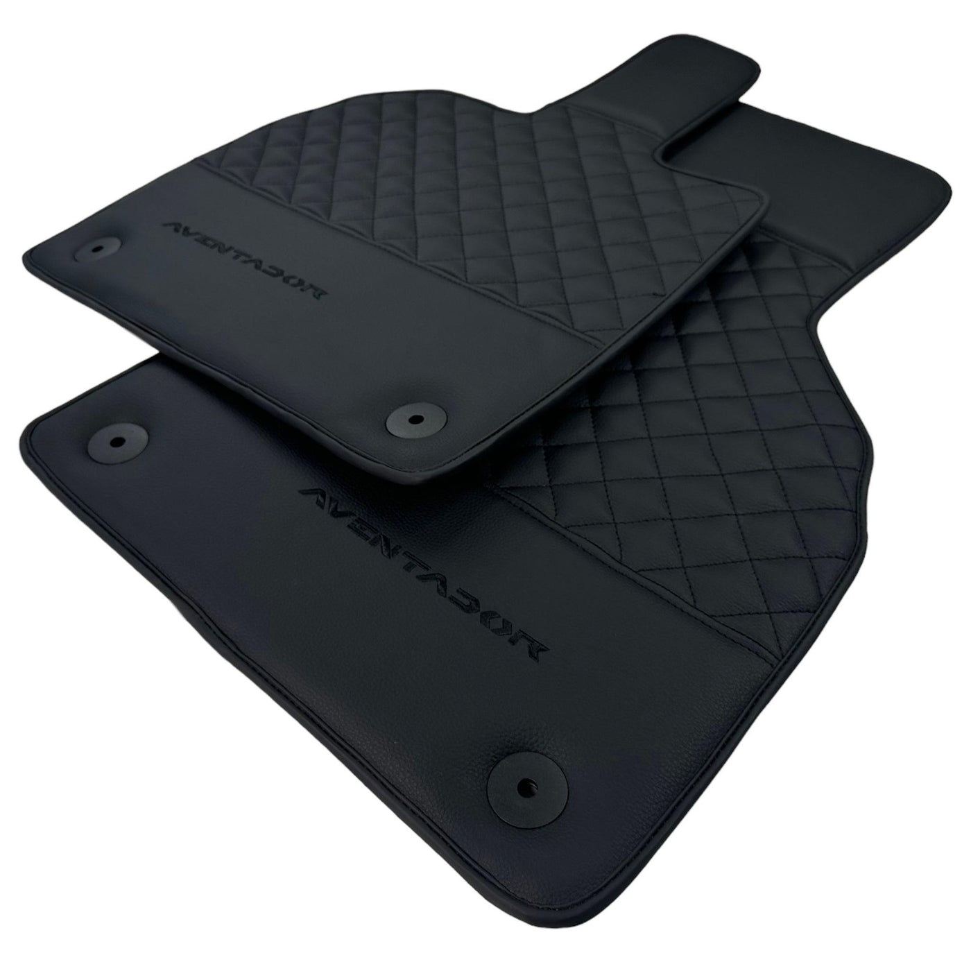 Black Leather Floor Mats for Lamborghini Aventador | Black Stitching - AutoWin