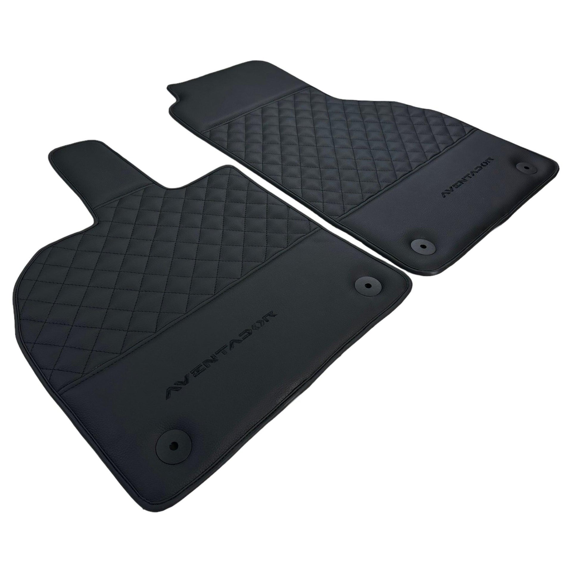 Black Leather Floor Mats for Lamborghini Aventador | Black Stitching - AutoWin