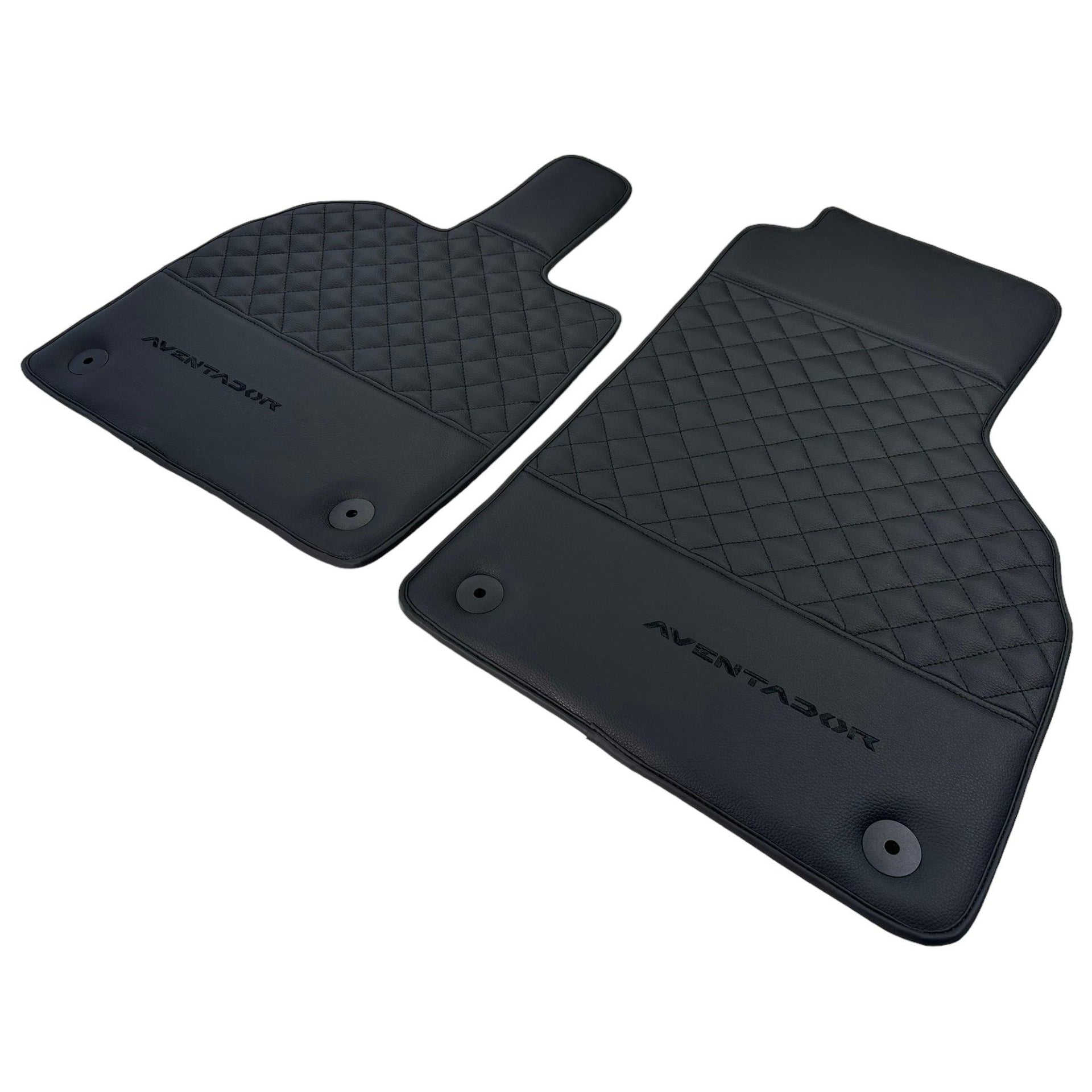 Black Leather Floor Mats for Lamborghini Aventador | Black Stitching - AutoWin