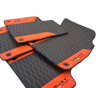 Black Leather Floor Mats For Lamborghini Urus S With Orange Nappa Leather - AutoWin