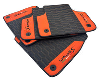 Black Leather Floor Mats For Lamborghini Urus S With Orange Nappa Leather - AutoWin