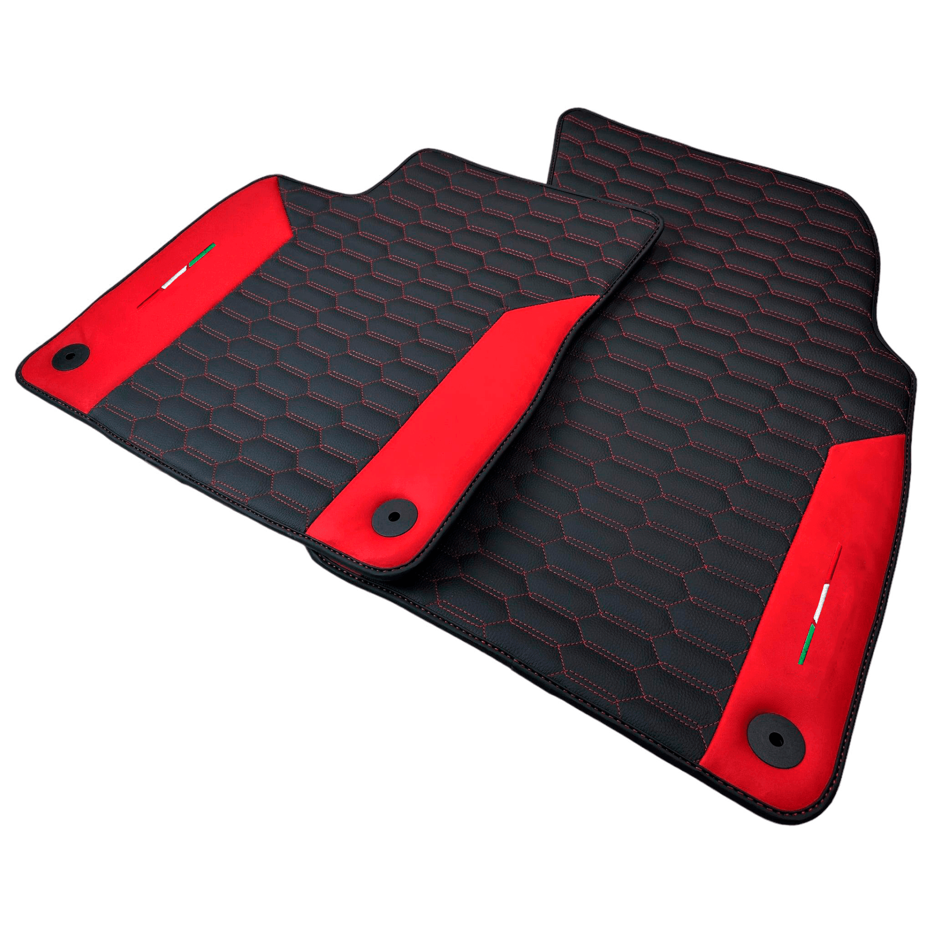 Black Leather Floor Mats For Lamborghini Urus S With Red Nappa Leather - AutoWin