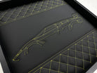 Black Leather Lamborghini Countach Inspired Wall Art: Embroidered Yellow Stitch Luxury Decor - AutoWin