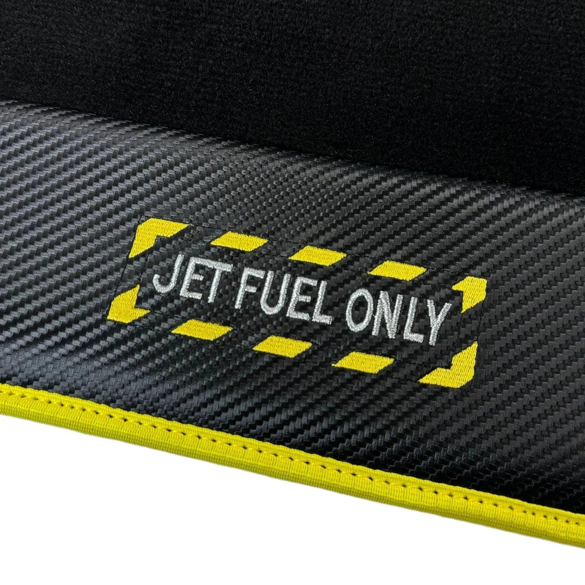 Black Mats For BMW 3 Series E36 4-door Sedan | Fighter Jet Edition | Yellow Trim - AutoWin