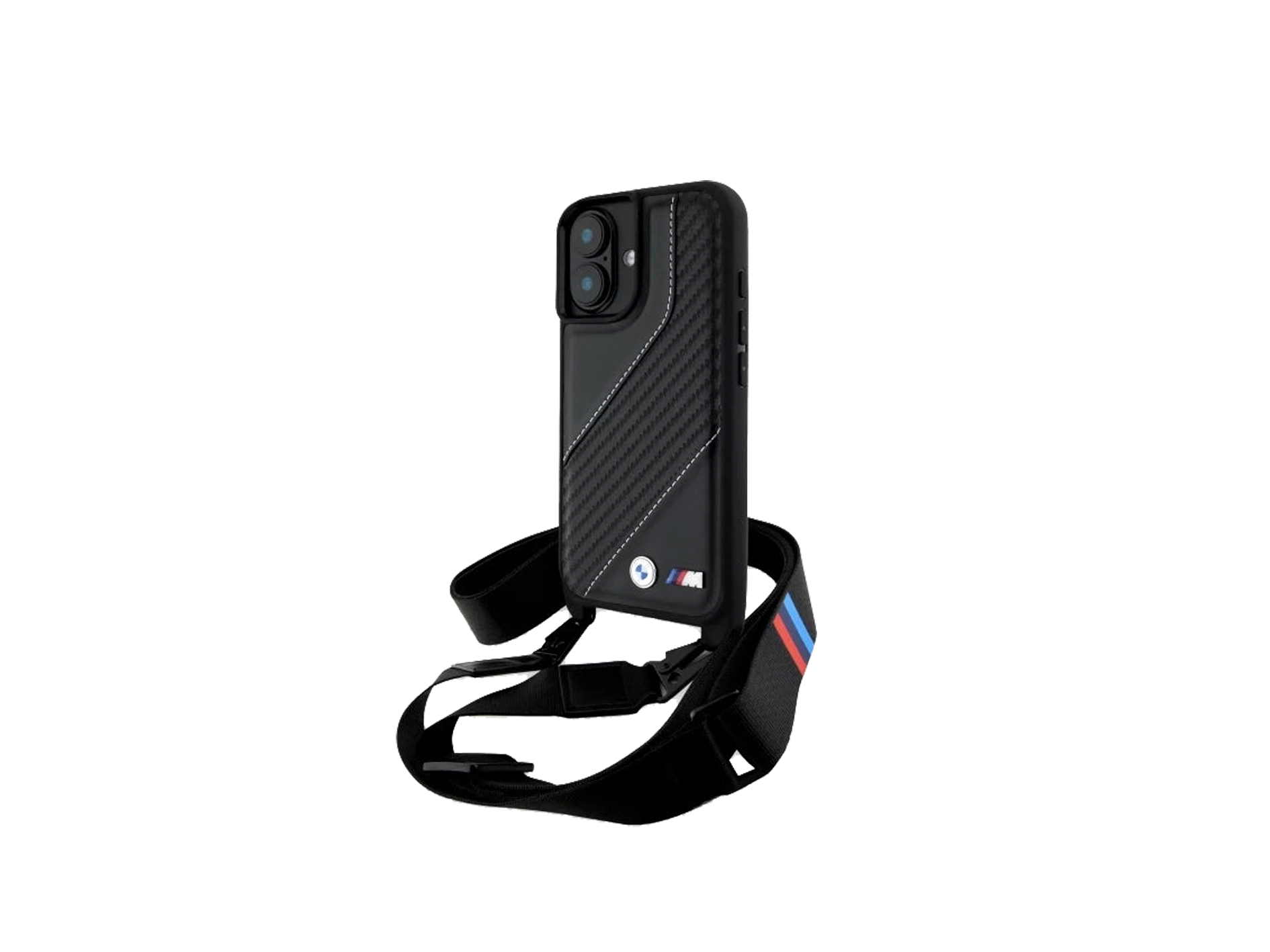 Black BMW M Edition Carbon Stripe & Strap Hardcase for iPhone 16 (6.1")