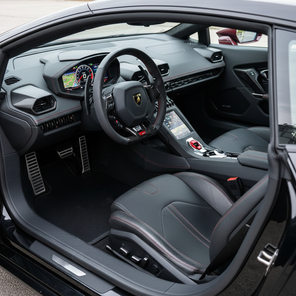 Black Carbon Fiber Floor Mats for Lamborghini Huracan STO