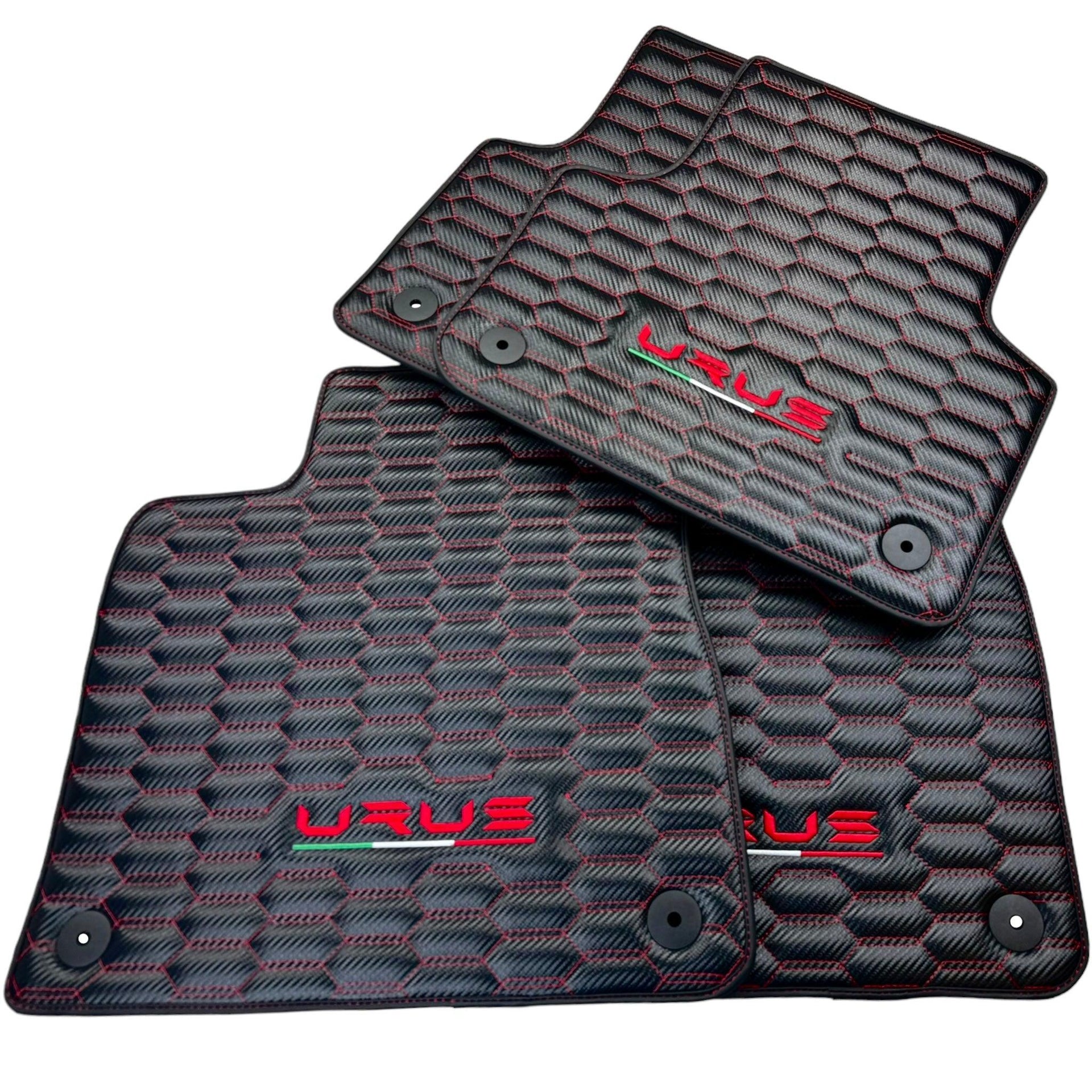 Carbon Fiber Floor Mats for Lamborghini Urus with Red Stitching - AutoWin