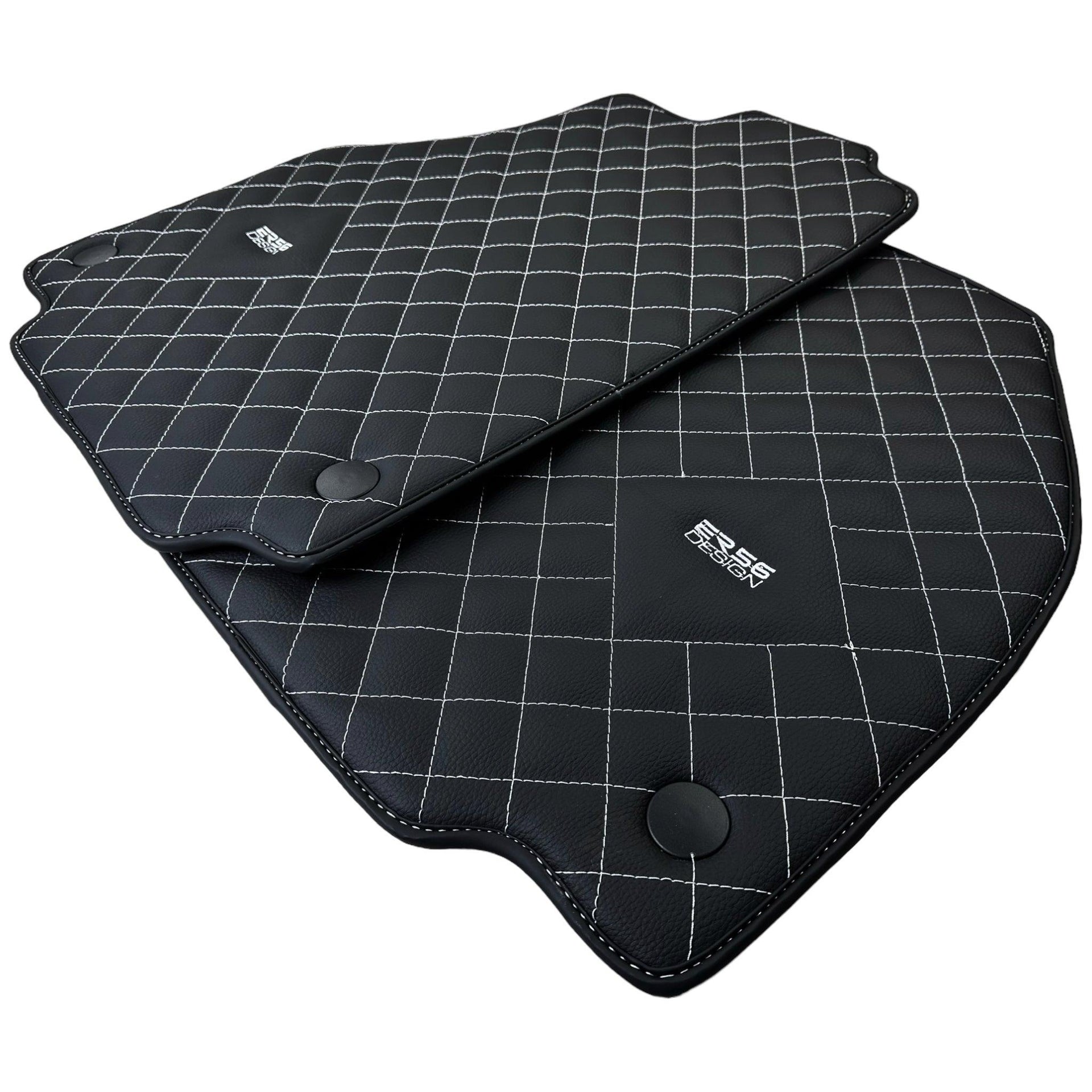 Leather Floor Mats for Ferrari 458 Spider (2012-2015) with White Sewing ER56 Design - AutoWin