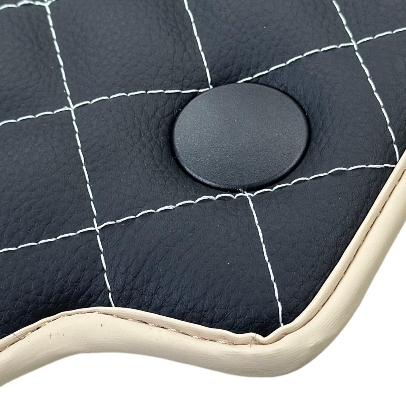 Leather Floor Mats for Ferrari 488 Spider 2015-2022 with White Sewing ER56 Design | Beige Trim - AutoWin