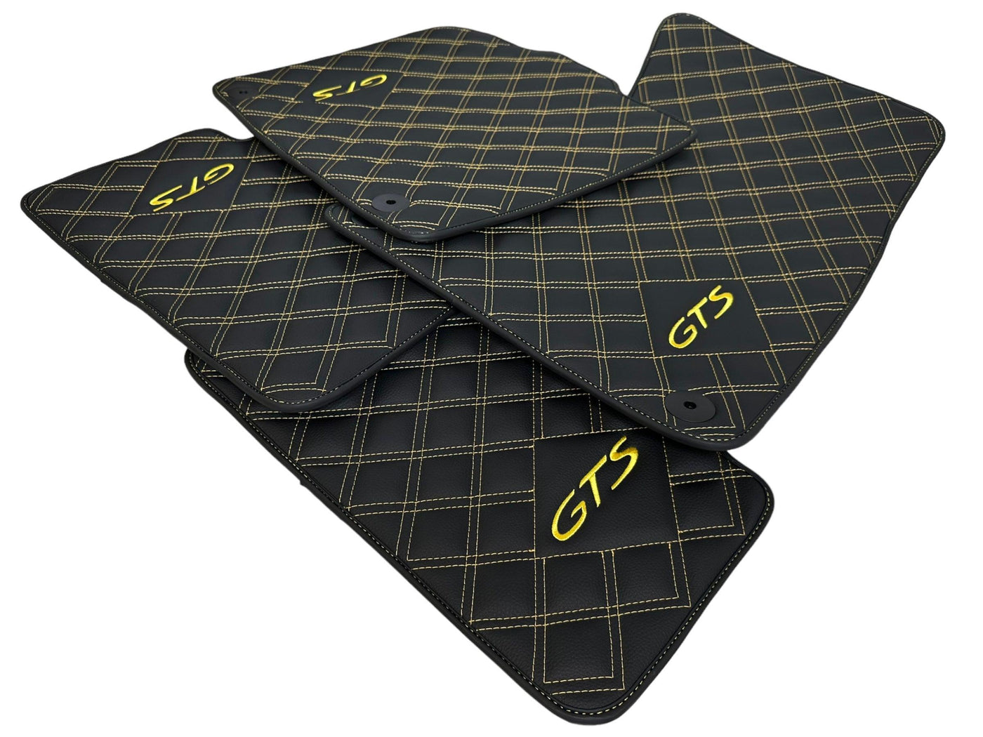 Leather Floor Mats for Porsche Cayenne GTS (2010-2018) Yellow Sewing - AutoWin