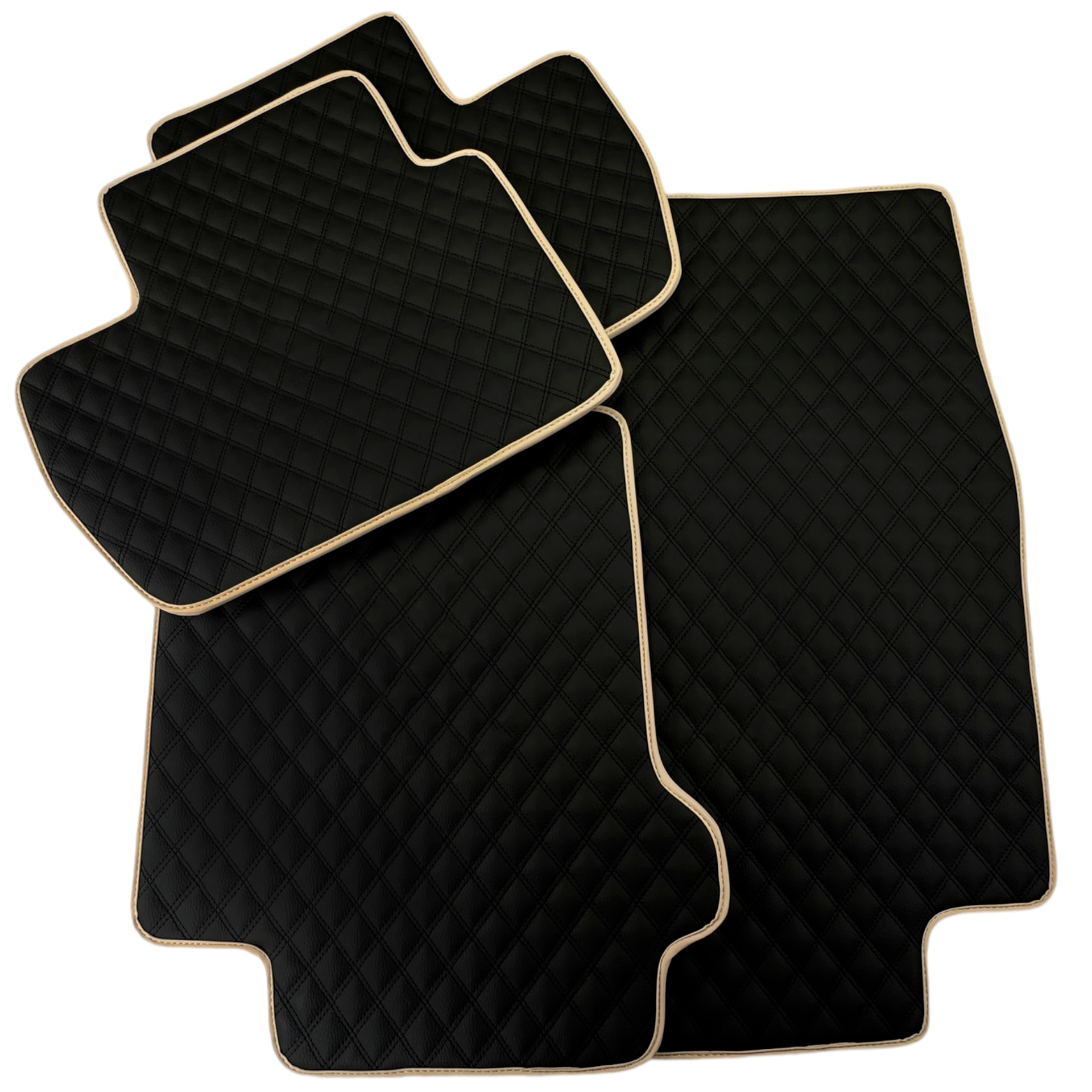 Black Stitched Leather Floor Mats for Maserati GranTurismo (2007-2019) | Beige Trim
