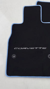Black Floor Mats For Chevrolet Corvette C8 (2020-2024) with Blue Trim