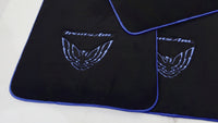 Black Floor Mats with Blue Trim for Pontiac FireBird (1970-1981) with Trans Am Logo