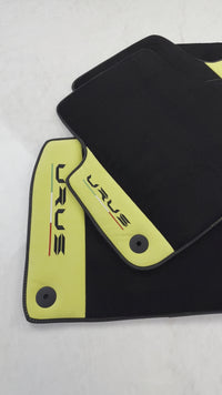 Black Floor Mats For Lamborghini Urus With Yellow Alcantara Leather