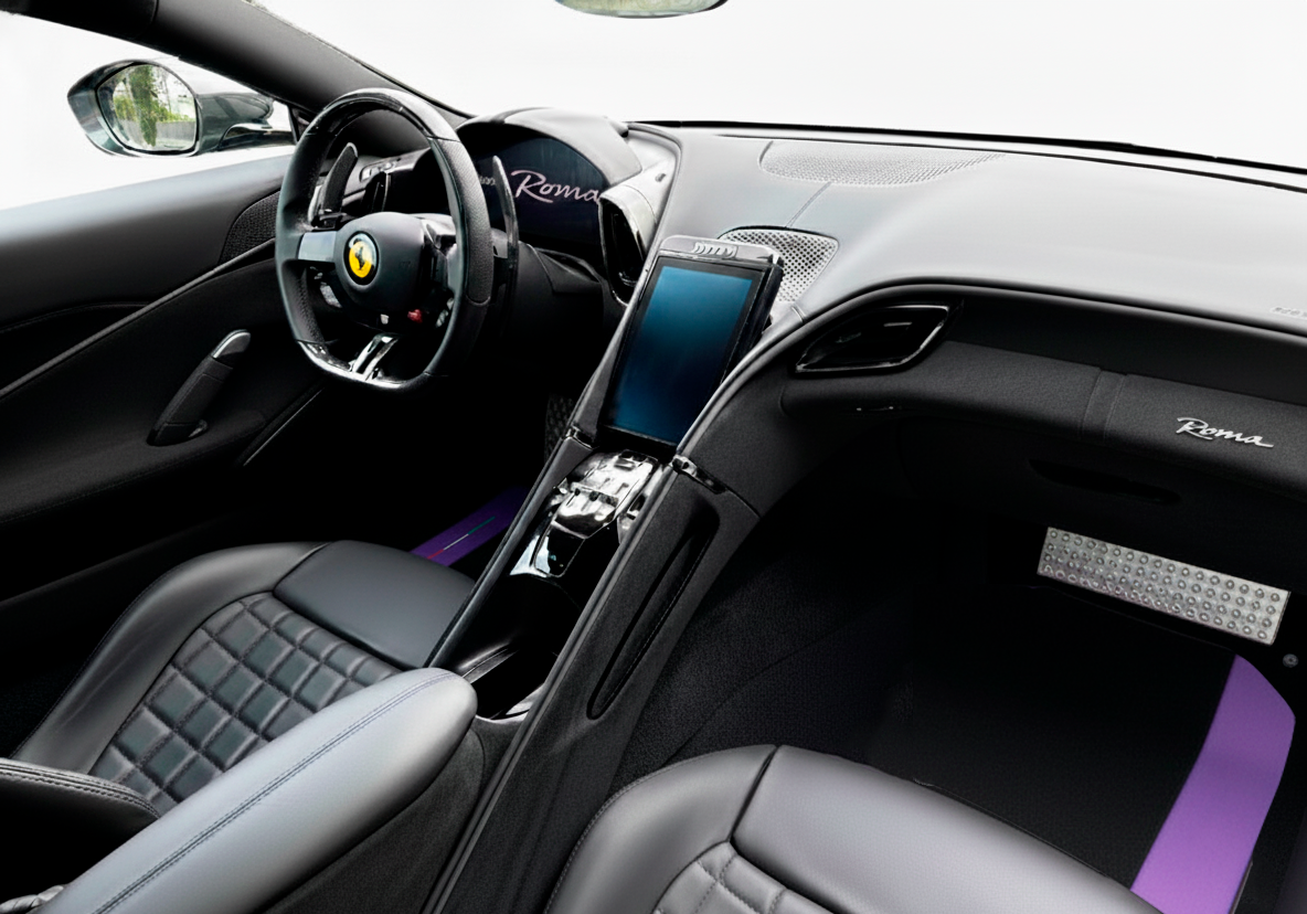 Black Floor Mats for Ferrari Roma (2021-2024) with Purple Leather