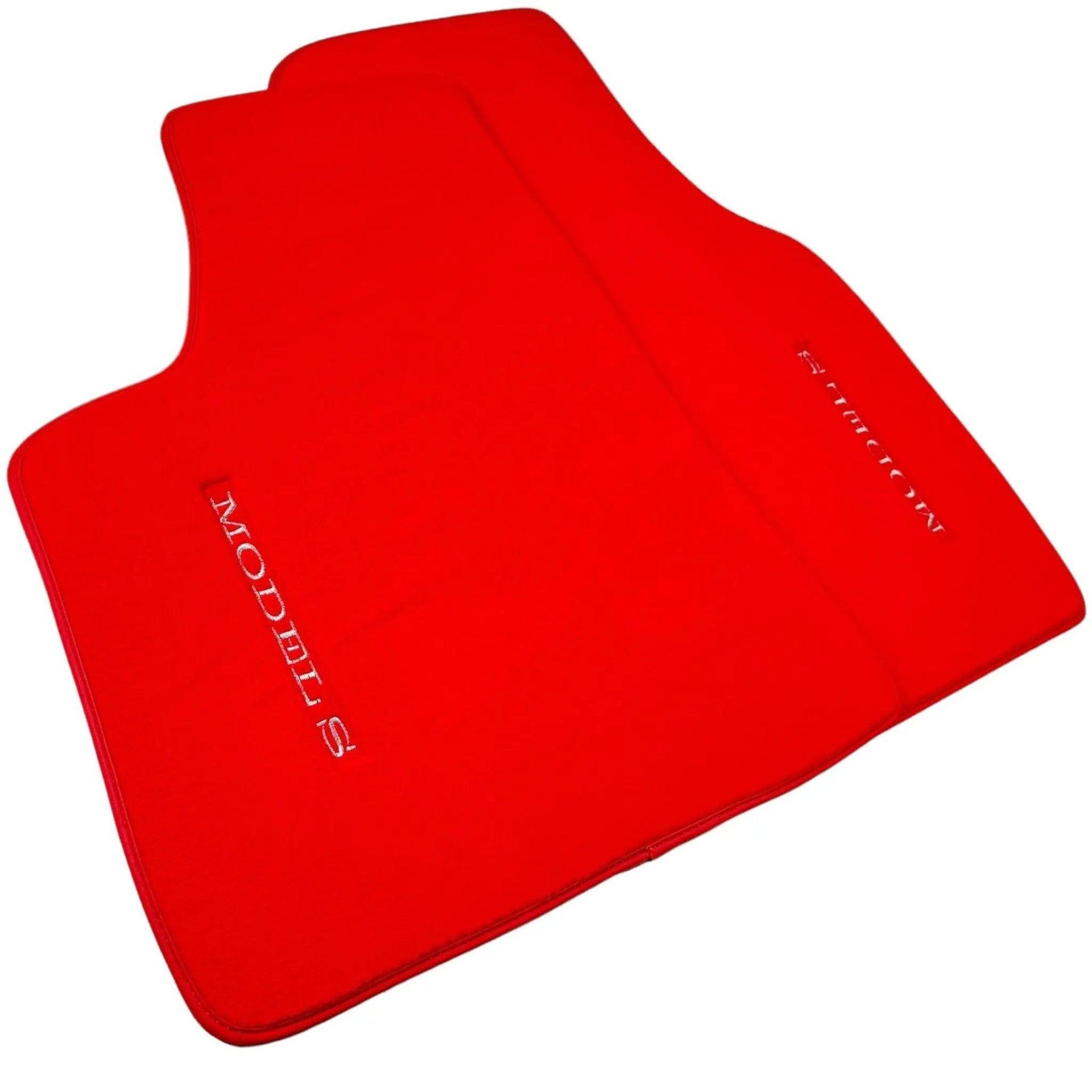 Red Floor Mats For Tesla Model S (2012-2023) with Red Trim - AutoWin