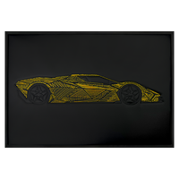 Black Leather Supercar Inspired Wall Art: Embroidered Yellow Stitch