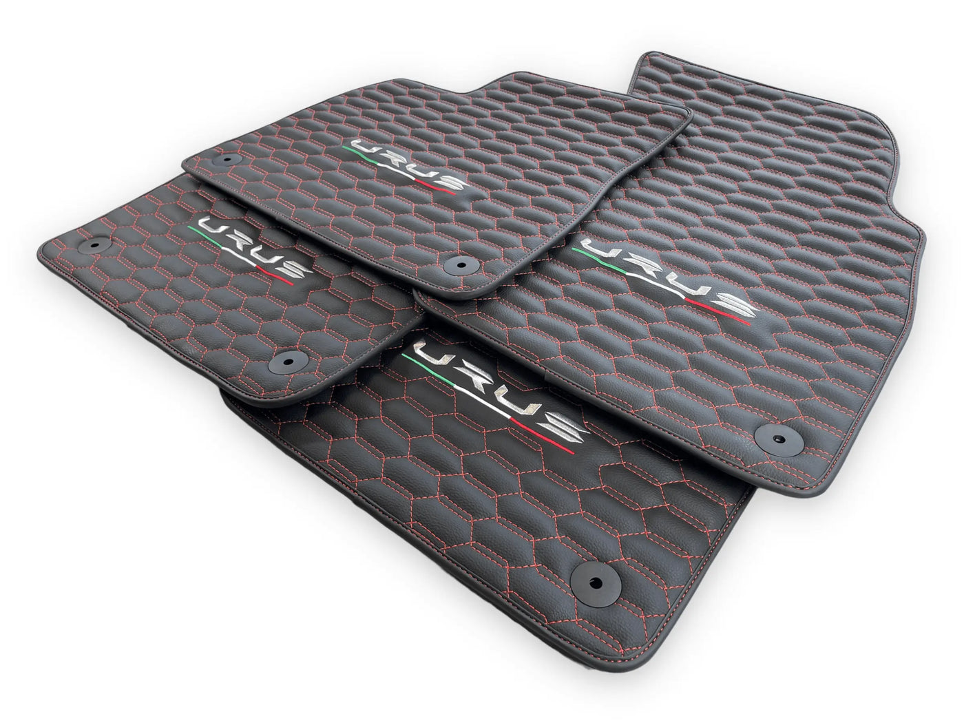 Floor Mats For Lamborghini Urus Leather Red Stitching - AutoWin