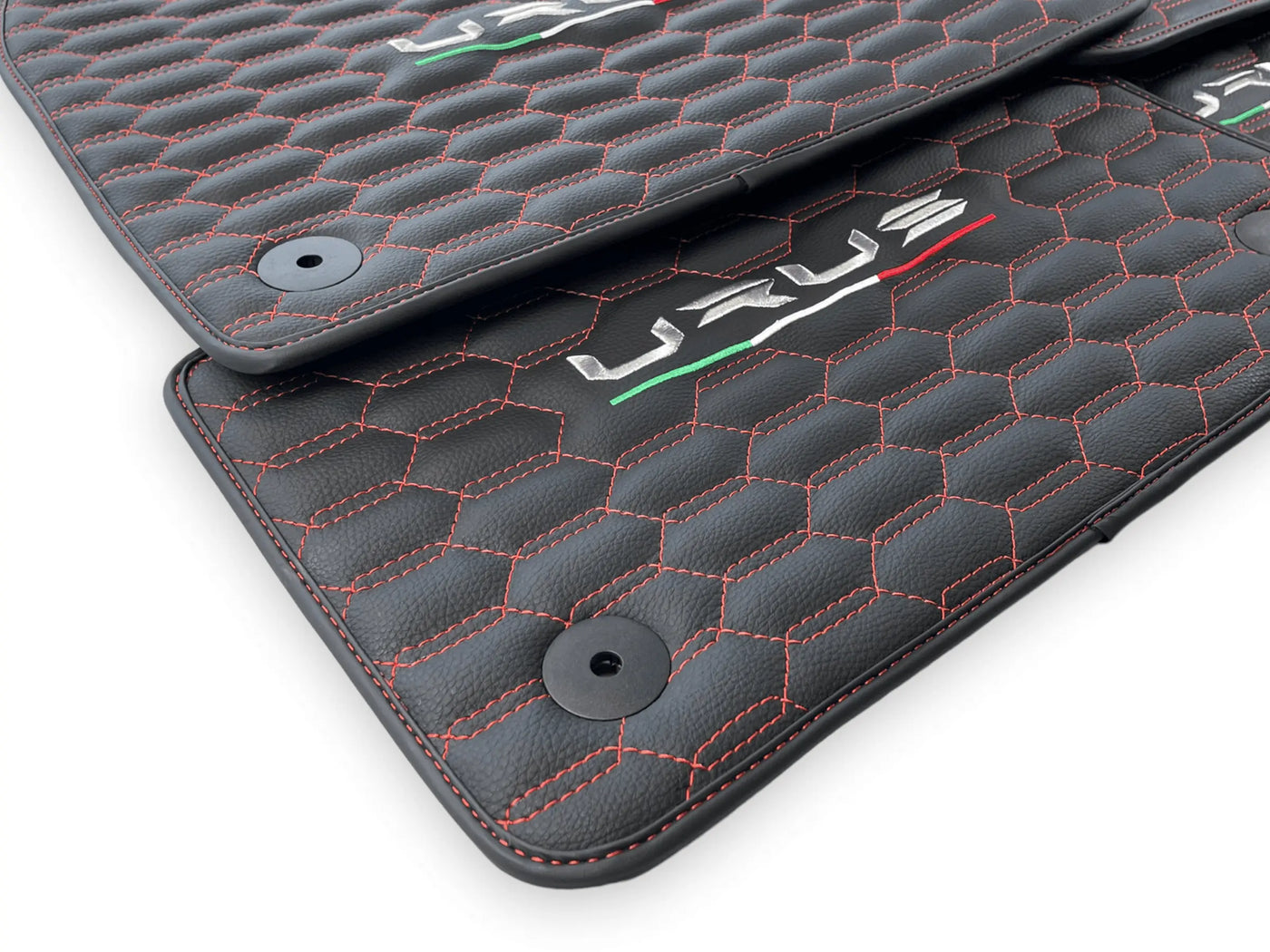 Floor Mats For Lamborghini Urus Leather Red Stitching - AutoWin