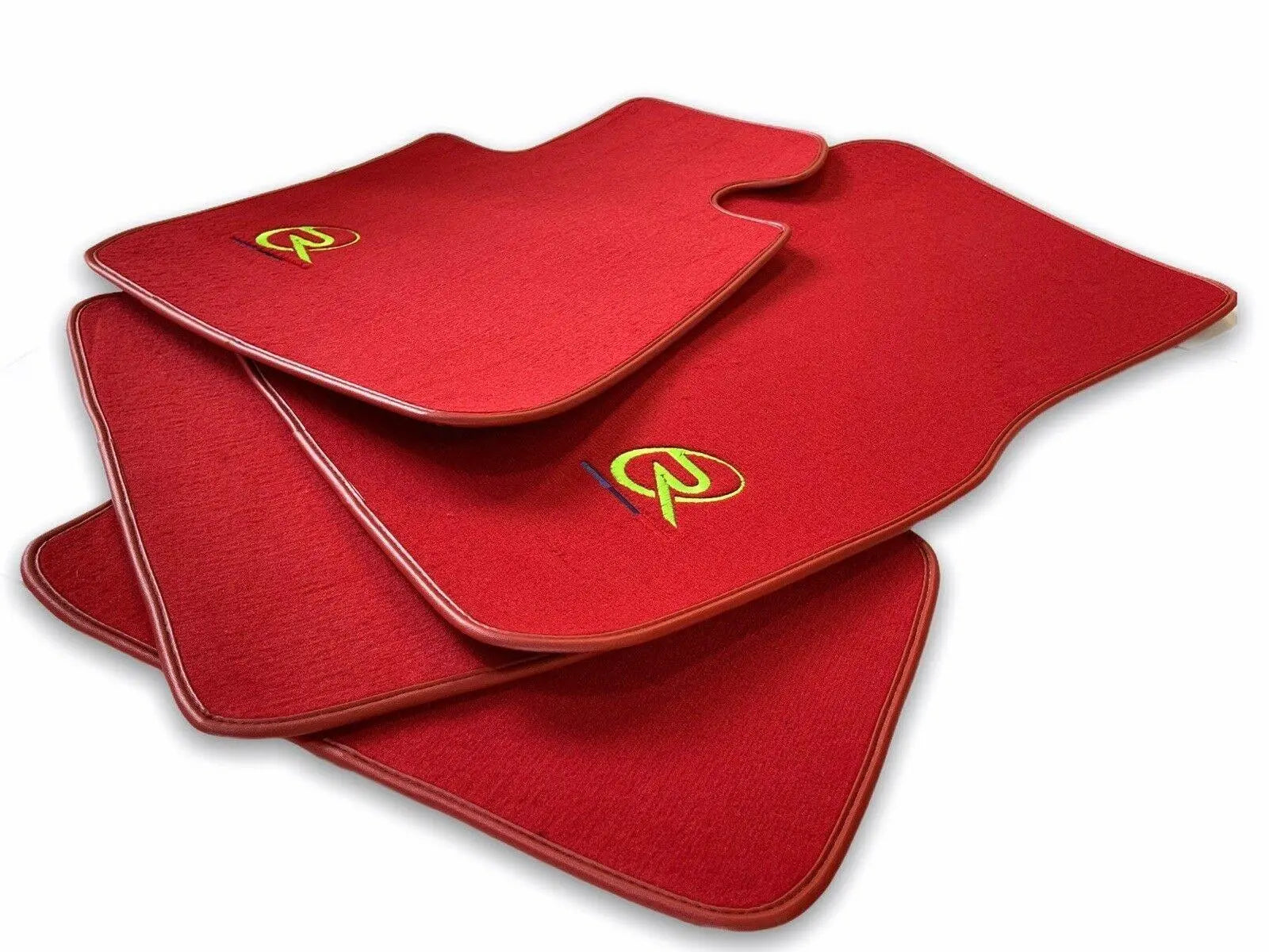 Red Floor Mats For BMW 7 Series F02 ROVBUT Brand Tailored Set Perfect Fit Green SNIP Collection - AutoWin
