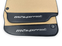 Beige Floor Mats For Ferrari 812 Superfast With Carbon Fiber Leather - AutoWin