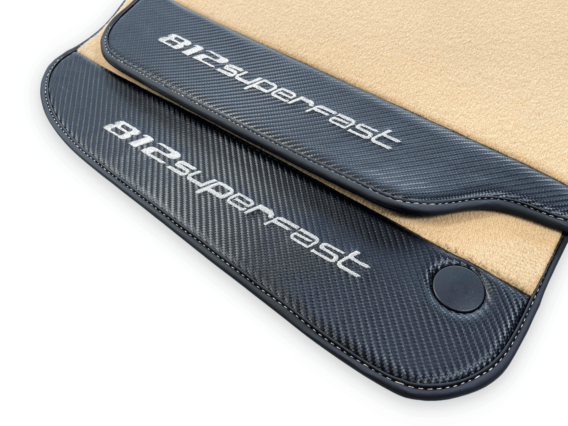 Beige Floor Mats For Ferrari 812 Superfast With Carbon Fiber Leather - AutoWin
