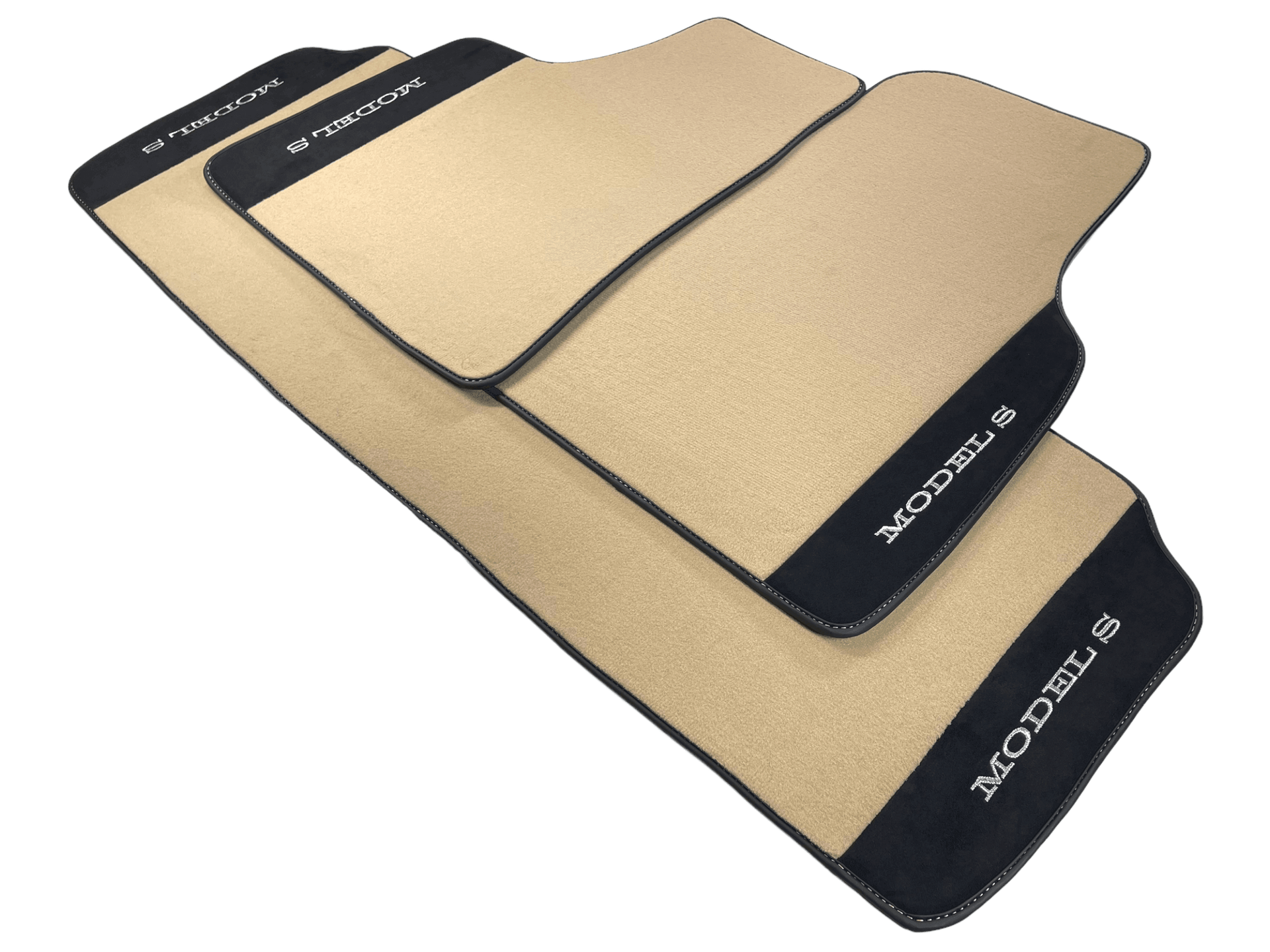 Beige Floor Mats For Tesla Model S With Alcantara Leather - AutoWin