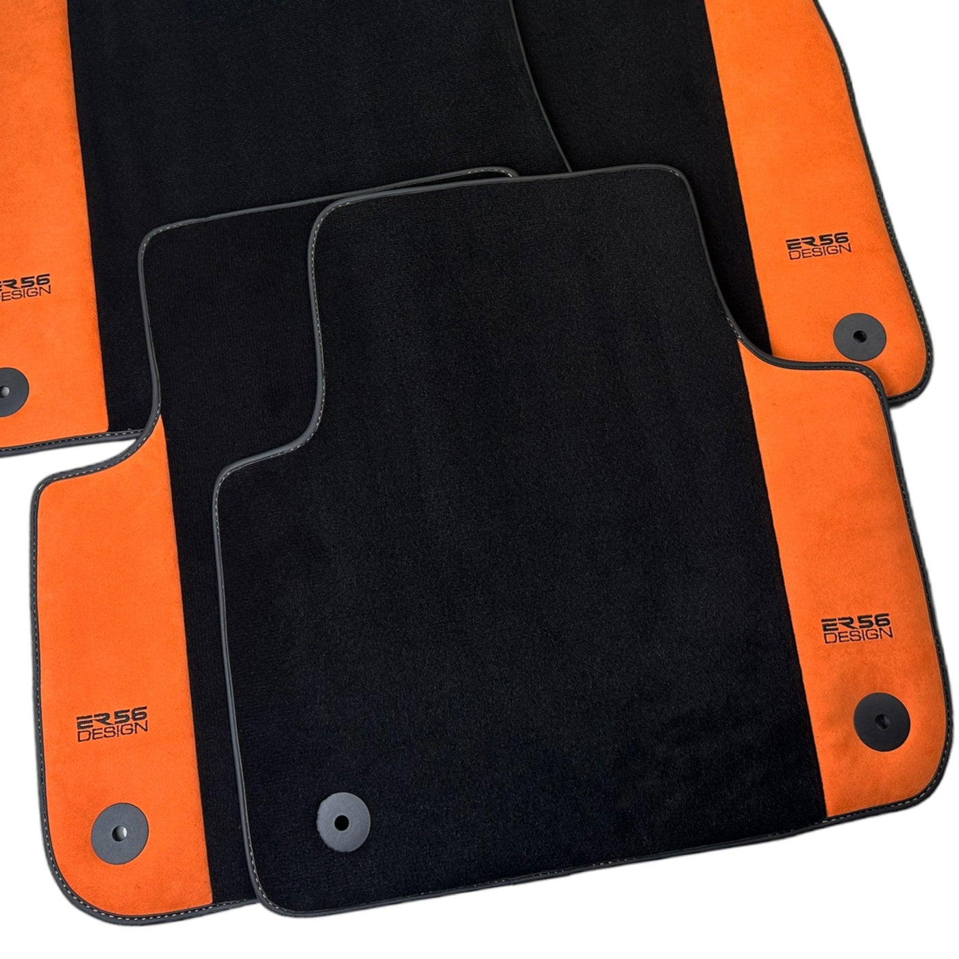Black Floor Mats for Audi A1 - 5-door Hatchback (2019-2024) With Orange Alcantara | ER56 Design - AutoWin