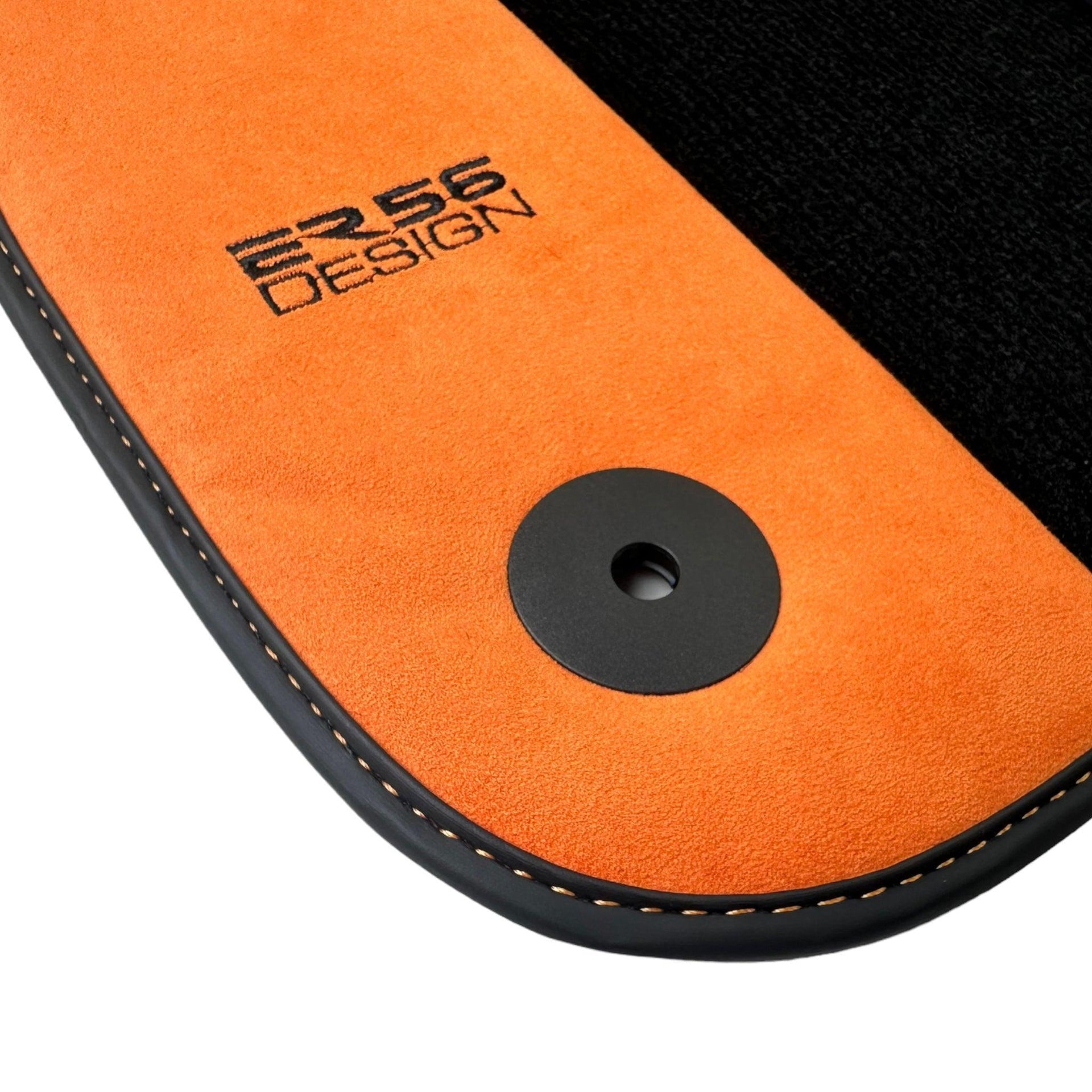 Black Floor Mats for Audi A5 - 8F7 Convertible (2009-2017) With Orange Alcantara | ER56 Design - AutoWin