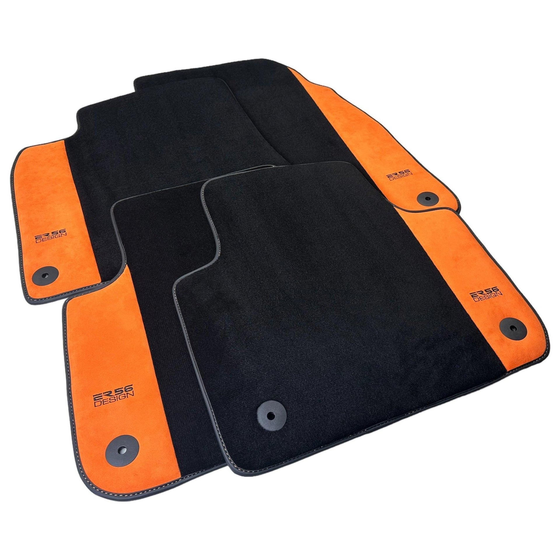 Black Floor Mats for Audi A6 - C5 Sedan (1997-2002) With Orange Alcantara | ER56 Design - AutoWin