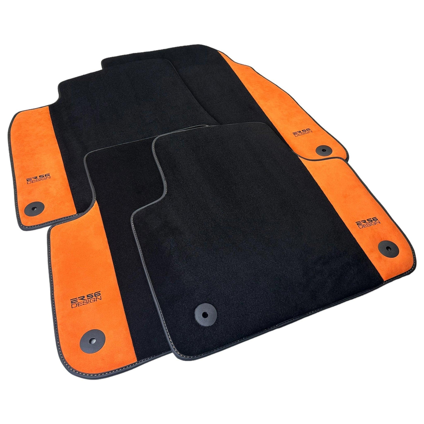 Black Floor Mats for Audi A6 - C6 Sedan (2004-2008) With Orange Alcantara | ER56 Design - AutoWin