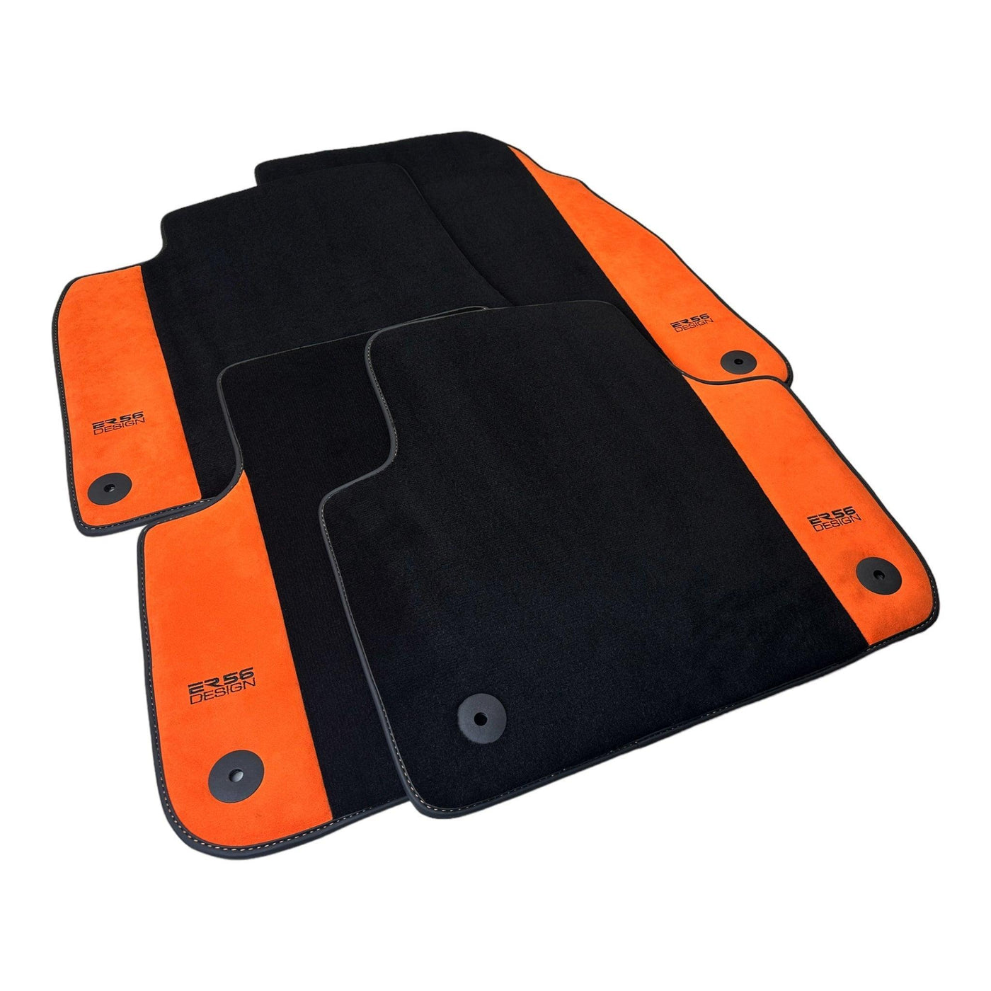 Black Floor Mats for Audi Q2 (2020-2024) With Orange Alcantara | ER56 Design - AutoWin