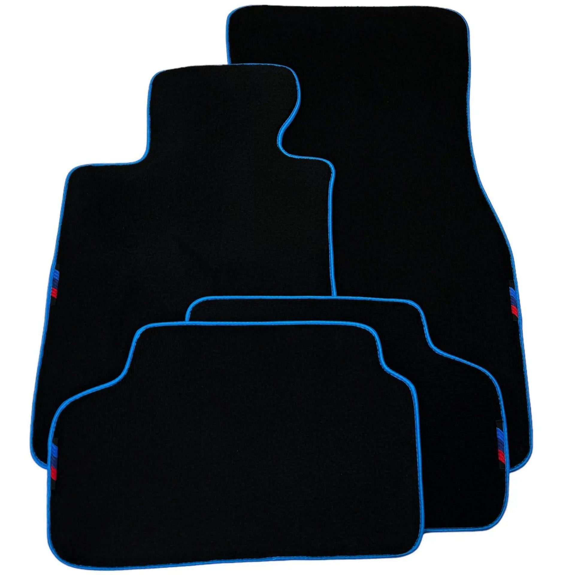 Black Floor Mats For BMW 3 Series E90 | Sky Blue Trim - AutoWin