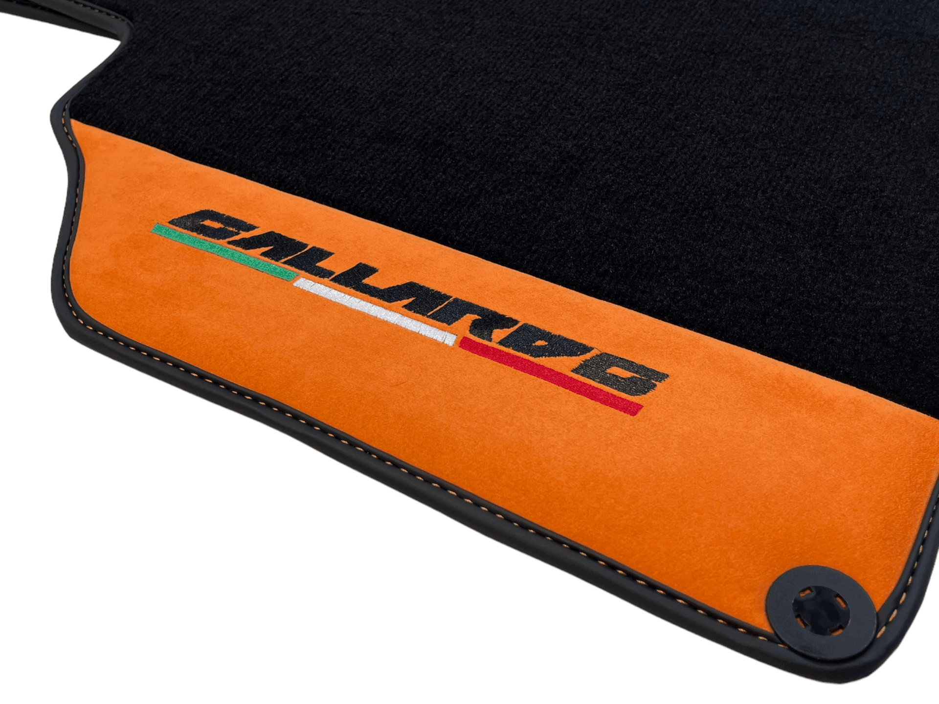 Black Floor Mats for Lamborghini Gallardo With Orange Alcantara Leather - AutoWin