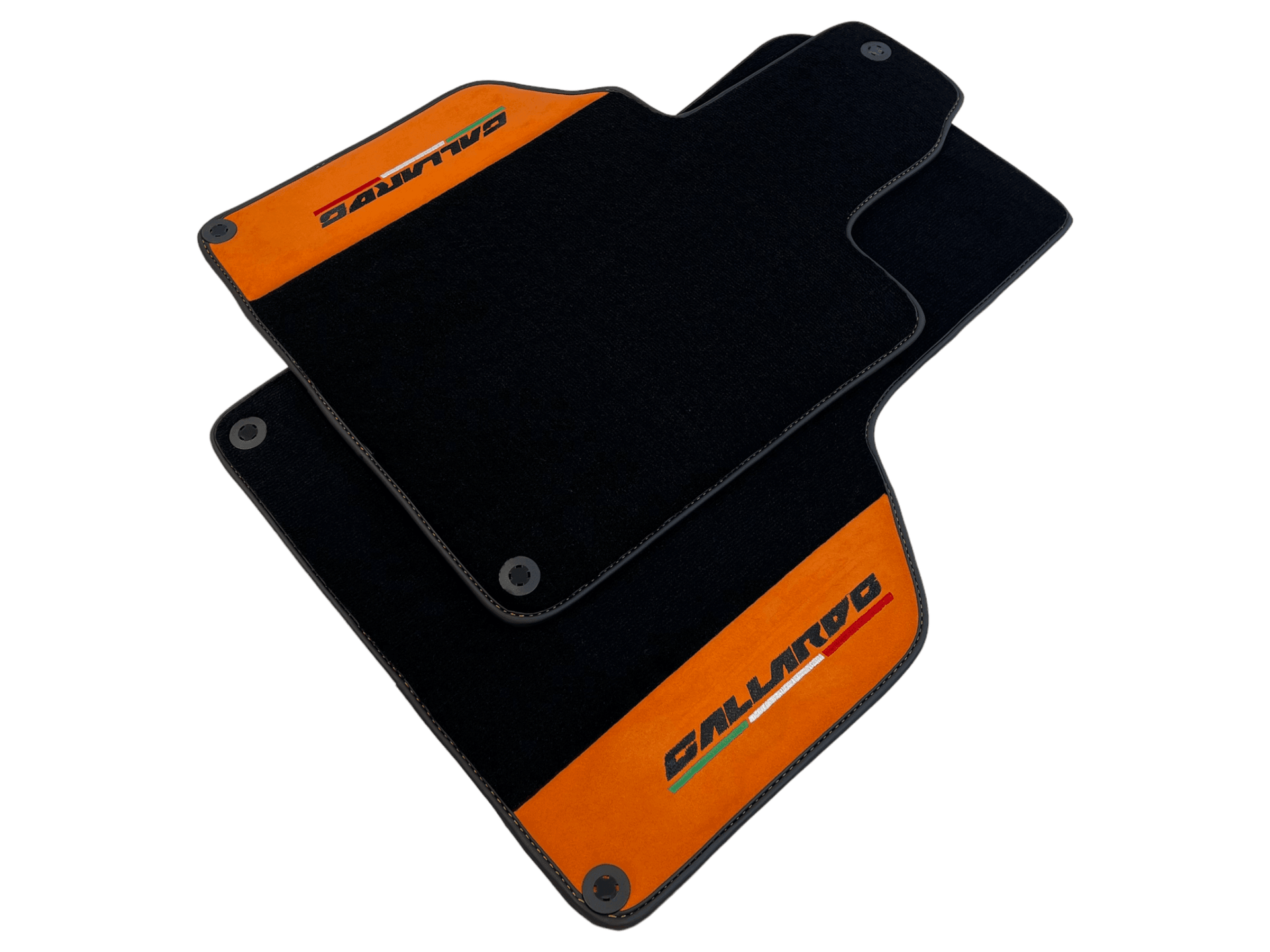 Black Floor Mats for Lamborghini Gallardo With Orange Alcantara Leather - AutoWin