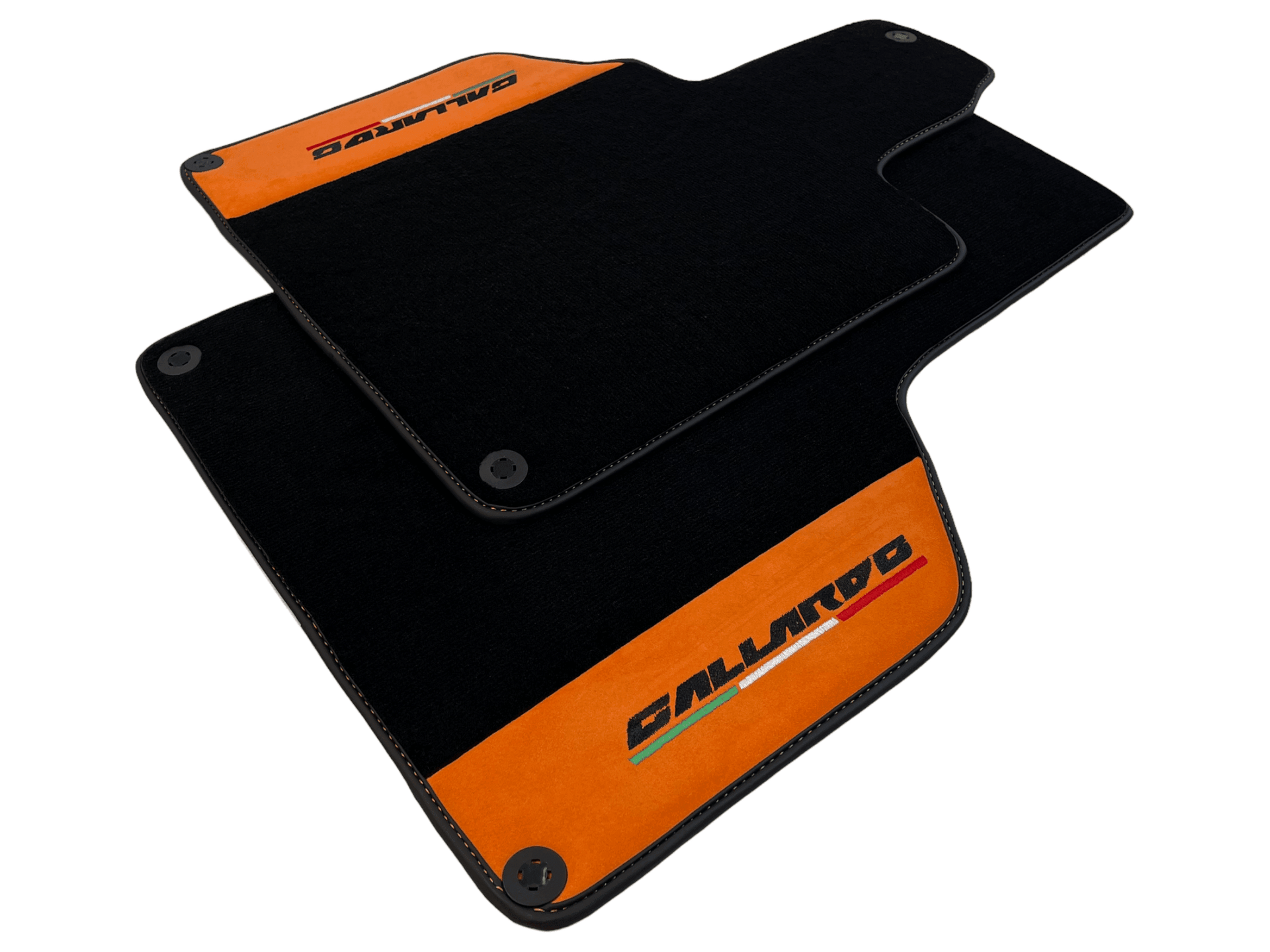 Black Floor Mats for Lamborghini Gallardo With Orange Alcantara Leather - AutoWin