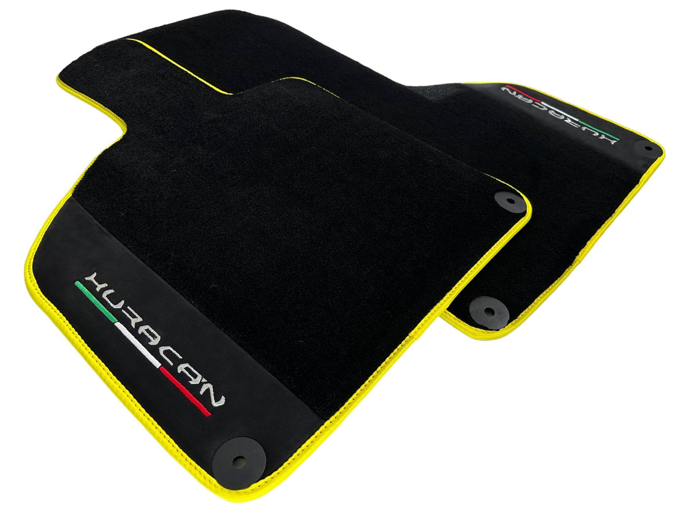 Black Floor Mats for Lamborghini Huracan With Alcantara Leather Yellow Trim - AutoWin