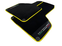 Black Floor Mats for Lamborghini Huracan With Alcantara Leather Yellow Trim - AutoWin
