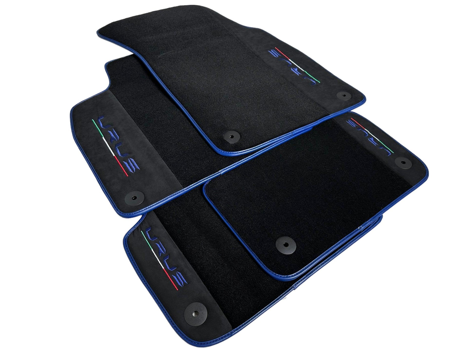Black Floor Mats For Lamborghini Urus With Alcantara Leather Dark Blue Trim - AutoWin